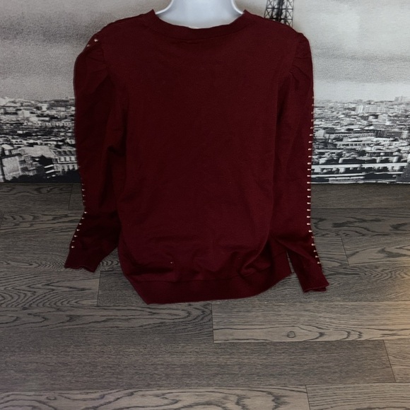 Macy’s Studded Embellished Puff Sleeve long sleeve Sweater burgundy Sz 1X - Picture 5 of 16
